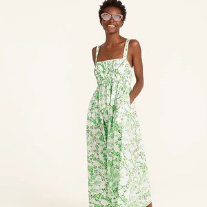 Gathered tank midi dress in lime cherry blossoms